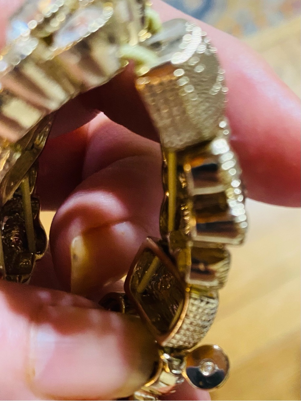 RMN Gold Tone Rhinestone Stretch Bracelet Floral Crystal Statement Bracelet - Picture 10 of 12